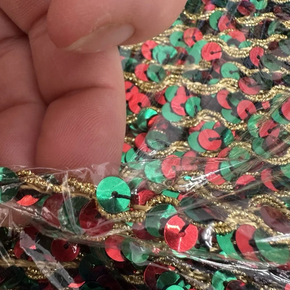 100+ Yards Sequin Trim Lot Christmas Gold Red Green Lace Sewing Costume Craft